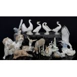Quantity of Lladro animal figurines, to include donkeys, a fox, dove, Pekinese dog, ducks and a