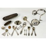 Small group of silver and other items including silver compact, dressing table box covers, pair of