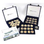 A small coin collection including a cased set of Elizabeth II pre-decimal coins gilded, enameled and