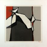 L'Apparition Rouge E/A II, dated '90, abstract screen-print in black, grey, red and white, signed