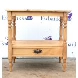 Late 19th century pine buffet table with single drawer 77H x 45W x 76D together with the top section