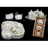 Coalport 'Strawberries' strawberries and cream basket dish, a tray with a set of cups and covers,