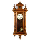 Oak and pine Vienna Regulator style wall clock, twin train movement, the enamel dial with indistinct