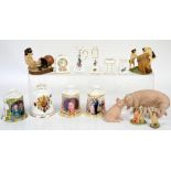 Aynsley porcelain piglet, pig and sow, a quantity of Aynsley miniatures in boxes and four Aynsley