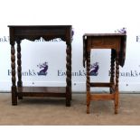 20th century oak gateleg table with barley twist supports together with an oak side table with