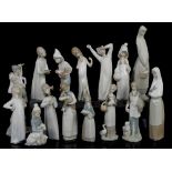 Quantity of Lladro figurines; figure holding lamb, figure holding goat, girl with chicken,