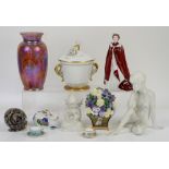 Two Kaiser parian figurines, quantity of Wedgwood year plates, Royal Worcester Queens 80th figurine,