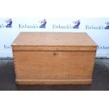 Pine trunk with two drawers to interior, H59 x W110 x D59cm