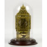 Hermle brass Big Ben skeleton clock, with glass dome and stepped circular stand, H30cm (total), with