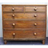 Mahogany chest of two short over three long drawers, on turned legs, H95 x W104 x D50cm