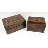 19th century rosewood sewing box with parquetry inlaid decoration to top (missing interior) together