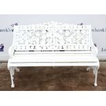Coalbrookdale style garden bench, with pierced scrolling floral design, H89 x W127 x D70cm