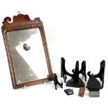 Late 18th / early 19th century mahogany fret frame mirror and a small quantity of stands