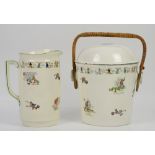 Morley Fox nursery rhyme jug and pail with liner and rattan handle