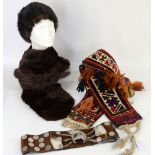 Ethnic wool Donkey belt decorated with geometric motifs, with tassels, beading and bells, 160cm