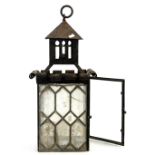 Victorian lantern with leaded glass panels, H62 x W30 x D30cm