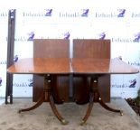 19th century mahogany D-end dining table on splayed legs with two extra leaves. 101W x 95H x 106D