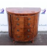 George III style bow fronted chest of four graduating drawers, on splayed feet, H84 x W87 x D46cm