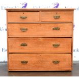 20th century oak chest of two short over three long drawers on block feet. 107W x 53D x 99H cm
