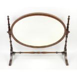 Mahogany dressing table mirror on turned supports, with oval glass plate, H62 x W71cm