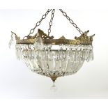 Pair of gilt metal and cut glass basket chandeliers, Diameter 40cm