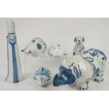 Six Rye pottery figures, including a Rhinoceros, (6),