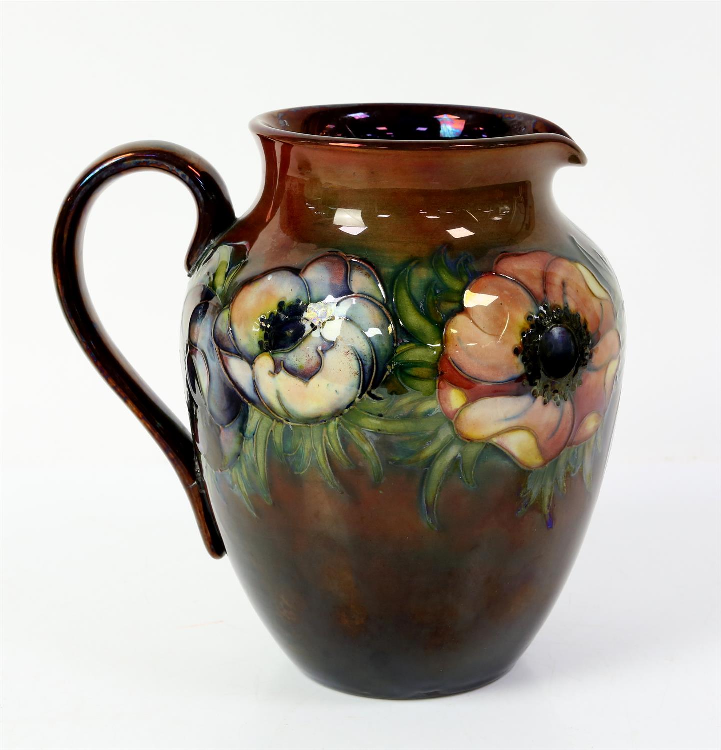 Moorcroft unusual brown flambe lustre glaze anemone jug, h20cm, and solifleur vase with orchid - Image 8 of 26