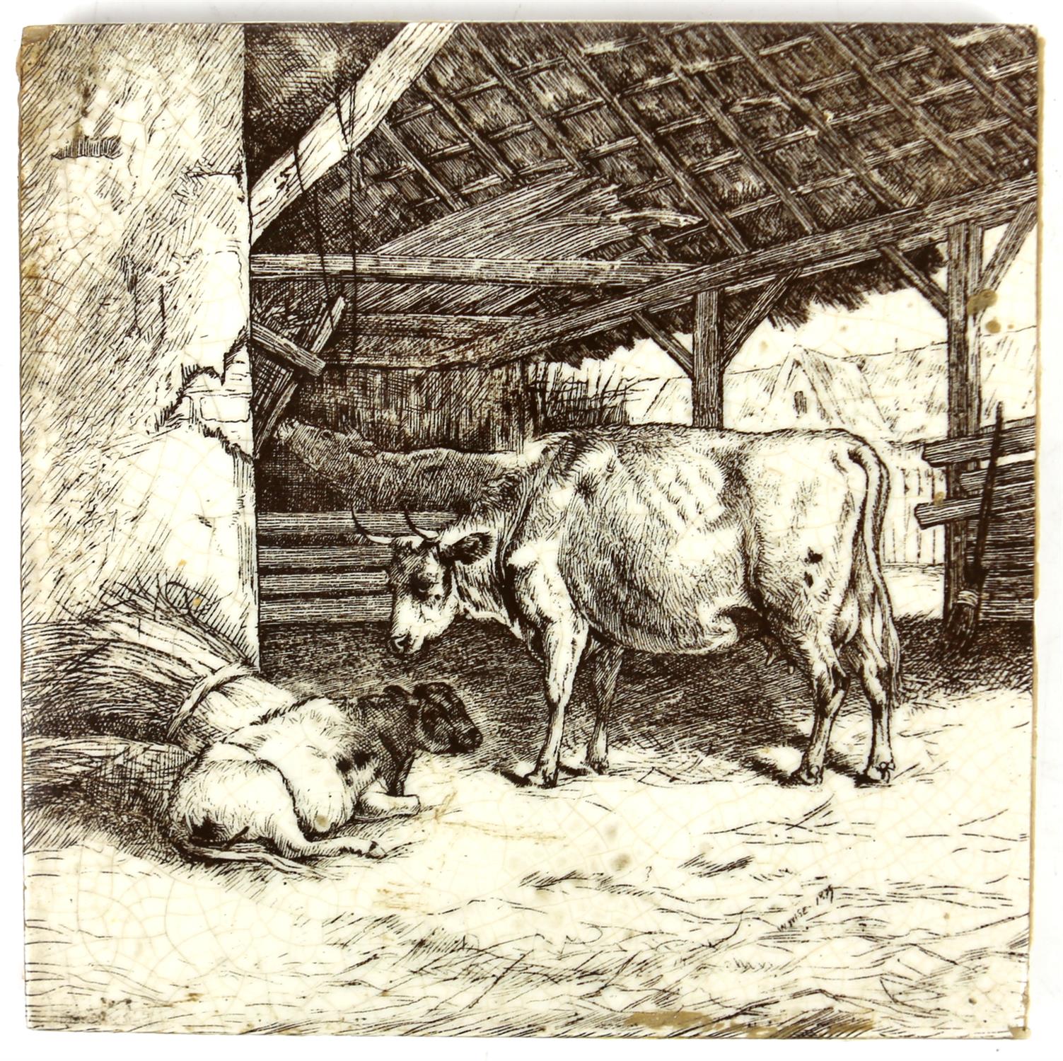 William Wise (1847-1889) for Minton China Works, set of six tiles depicting cattle, - Image 6 of 26