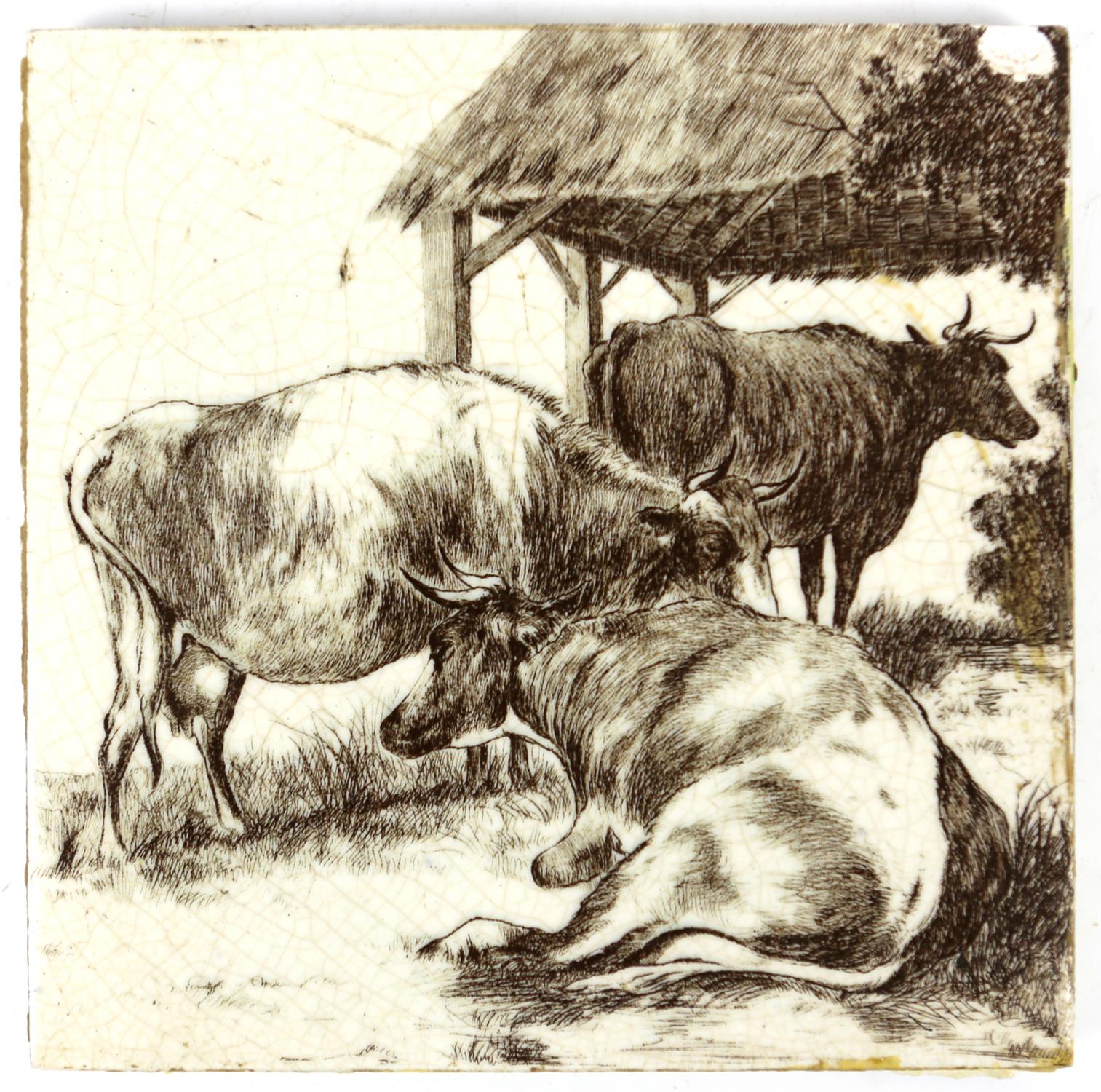 William Wise (1847-1889) for Minton China Works, set of six tiles depicting cattle, - Image 7 of 26