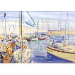 Gerhard Batha (South African, b.1937), Yachts in a harbour, watercolour, signed lower right, 66.