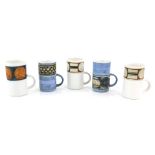 Troika pottery collection of five mugs, marked to bases, largest 12cm high (5)