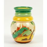 Clarice Cliff 'Secrets' Fantasque Bizarre vase, hand painted with a stylised coastal tree and