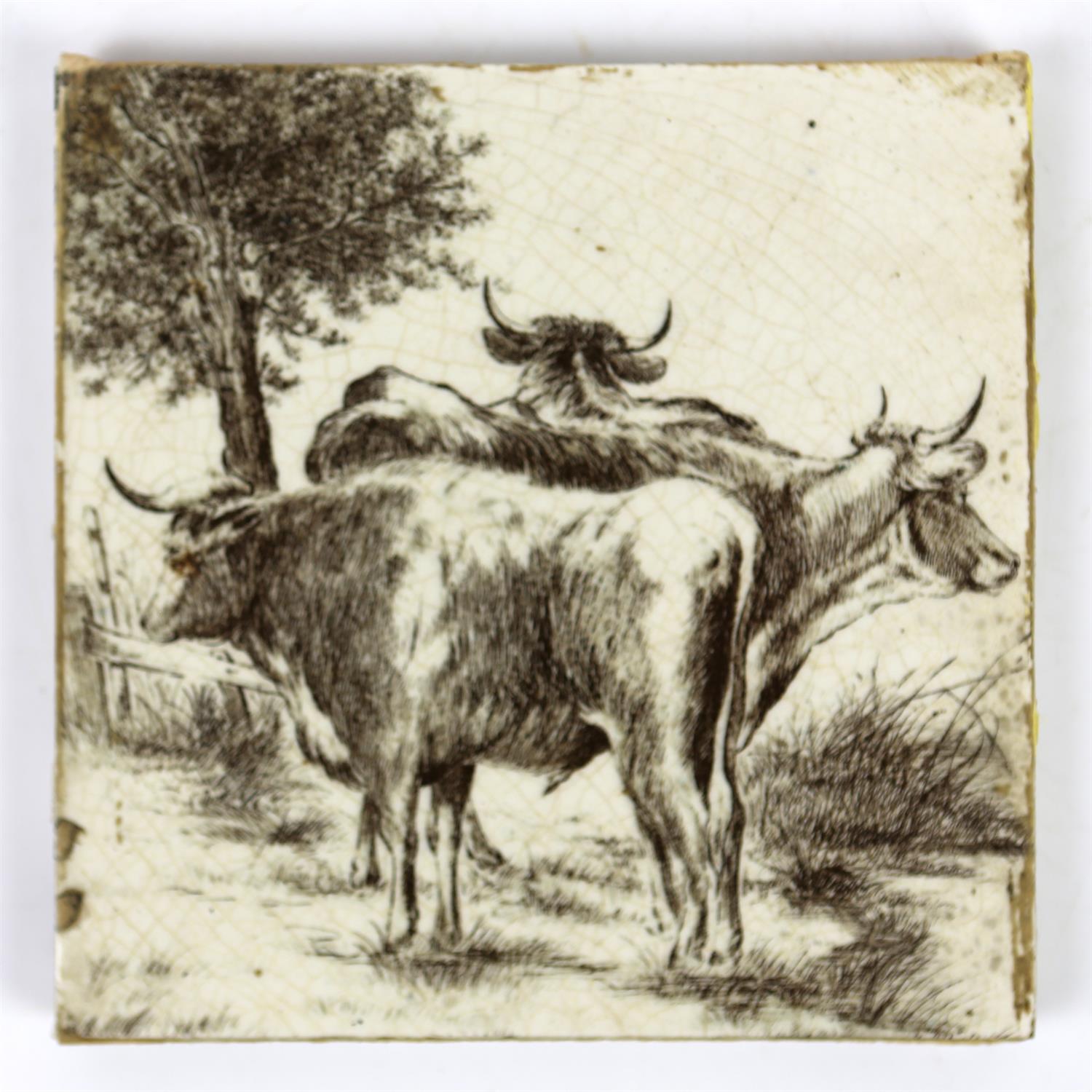 William Wise (1847-1889) for Minton China Works, set of six tiles depicting cattle, - Image 9 of 26