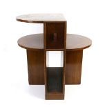 E Gomme Art Deco hall table with single drawer, curved sides, paper label for EG marked model