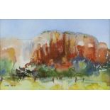 Fleur Laird Long (American, b.1931), 'Ghost Ranch', watercolour and pastel, signed and titled in