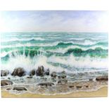 Sandra Francis (Contemporary British), 'White Waves on the Rocks', acrylic on canvas,