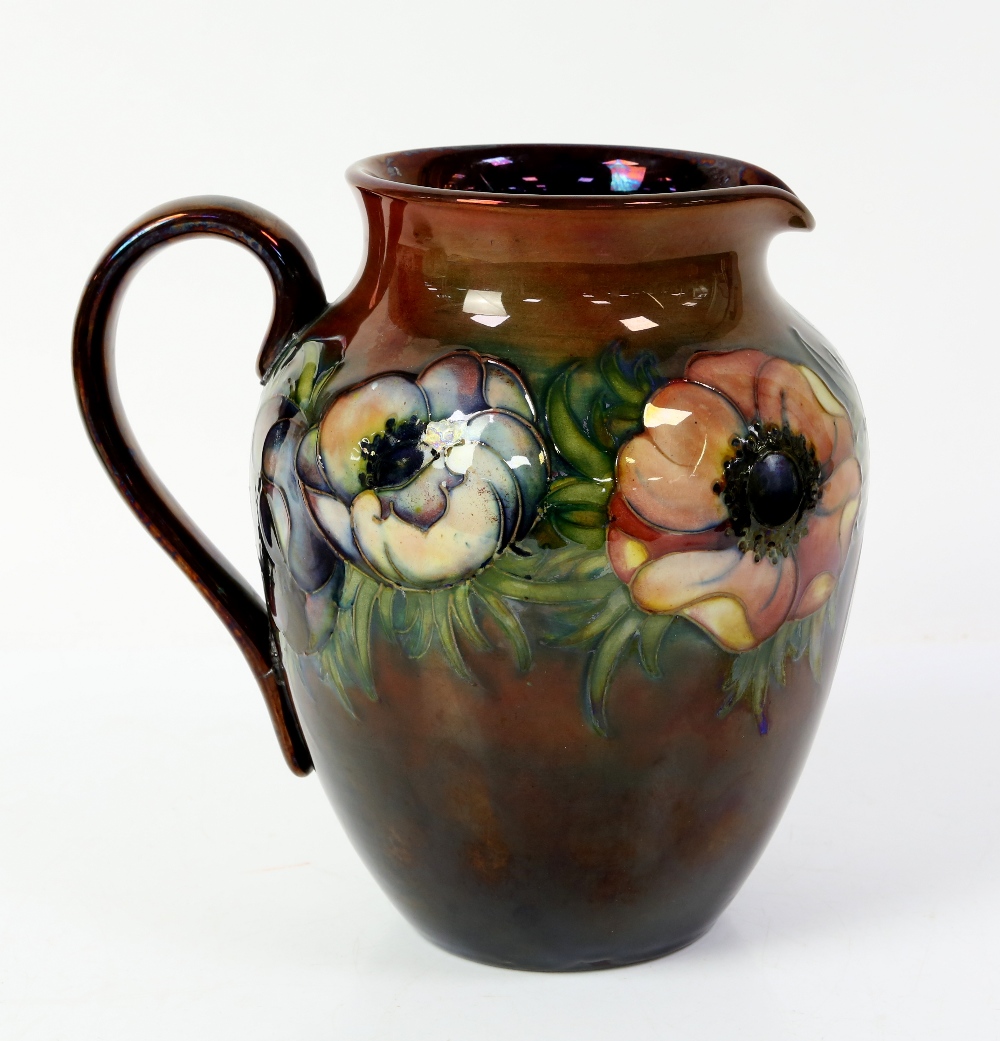 Moorcroft unusual brown flambe lustre glaze anemone jug, h20cm, and solifleur vase with orchid - Image 6 of 26