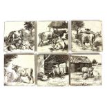 William Wise (1847-1889) for Minton China Works, set of six tiles depicting cattle,