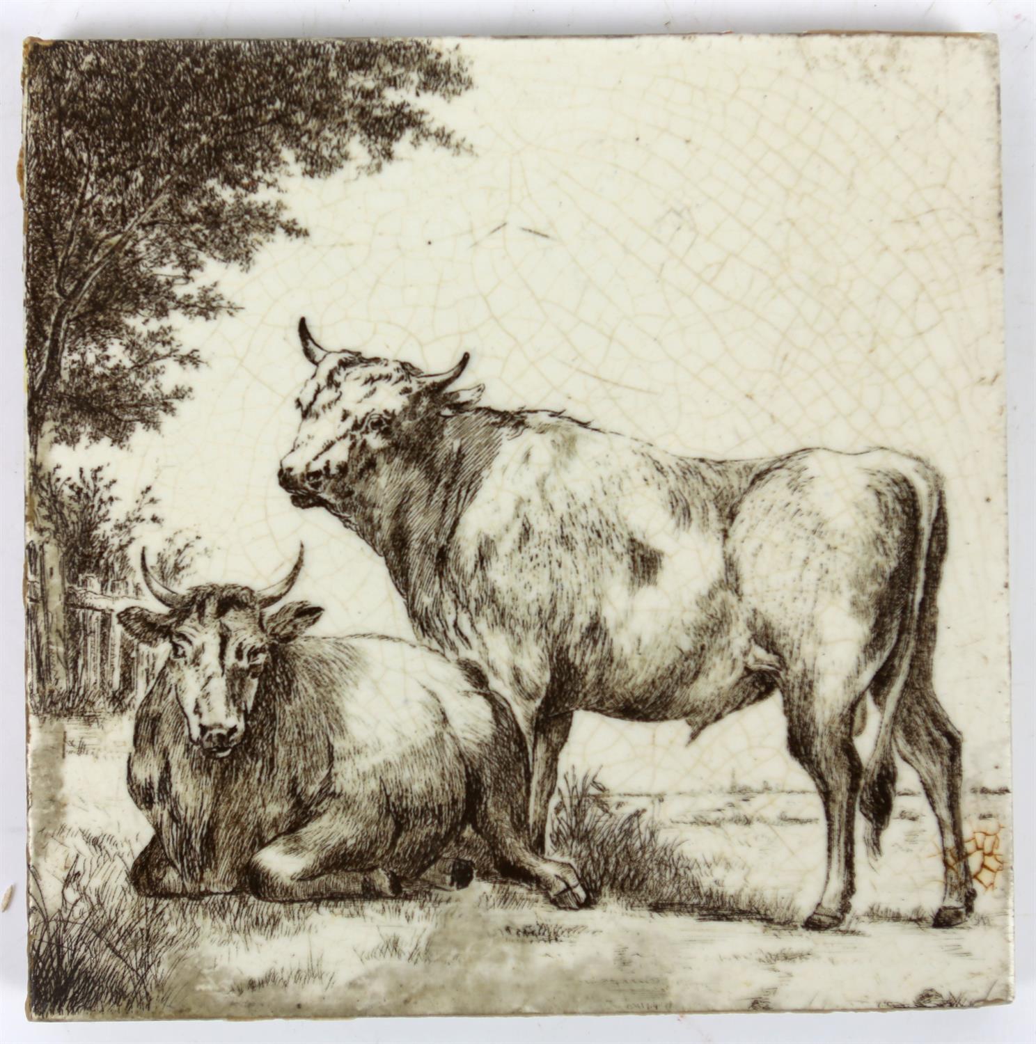 William Wise (1847-1889) for Minton China Works, set of six tiles depicting cattle, - Image 5 of 26