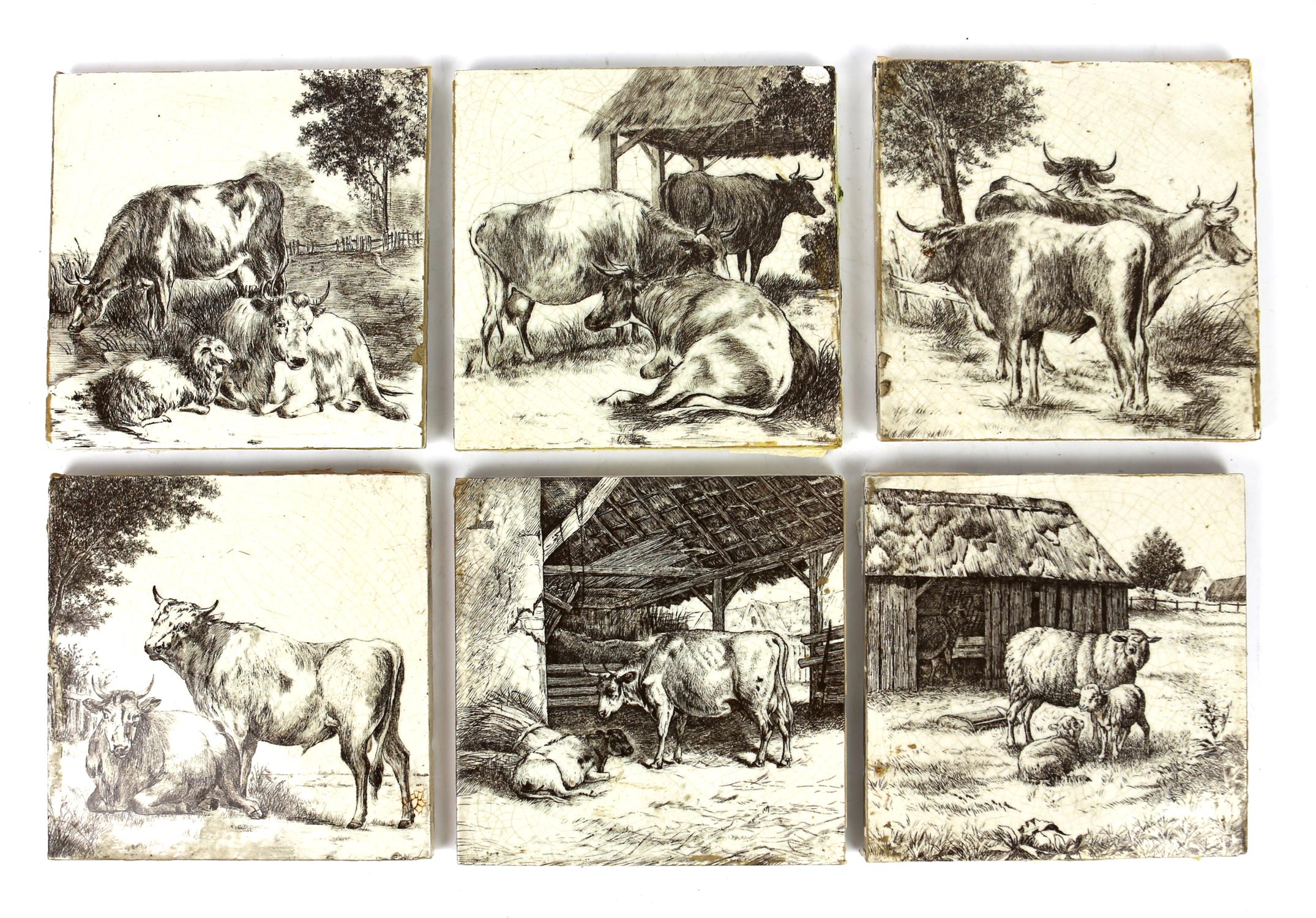 William Wise (1847-1889) for Minton China Works, set of six tiles depicting cattle, - Image 3 of 26