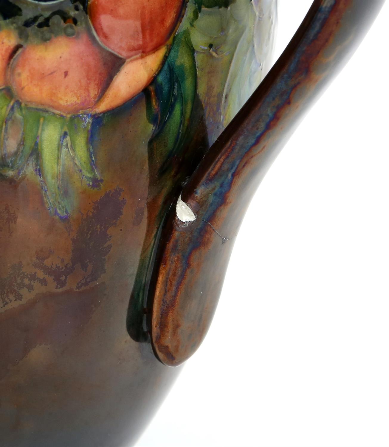 Moorcroft unusual brown flambe lustre glaze anemone jug, h20cm, and solifleur vase with orchid - Image 12 of 26