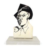 Edward H. Rogers (British, 1911-1994), Head and shoulder bust of Wyndham Lewis, metal sculpture,