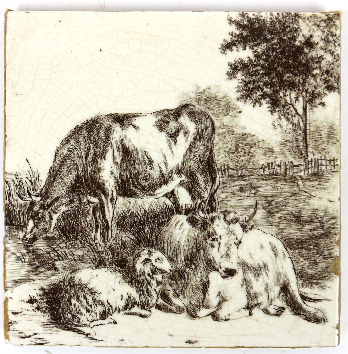 William Wise (1847-1889) for Minton China Works, set of six tiles depicting cattle, - Image 8 of 26