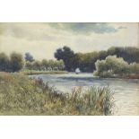 Watercolour depicting a river, unsigned, framed and glazed, 12 x 17.5cm