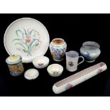 Nine pieces of Poole Pottery 1920's-50's and collectors club magazines, the plate diameter 25.