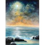 Sandra Francis (Contemporary British), 'Moonlight over the Solent', acrylic on canvas,