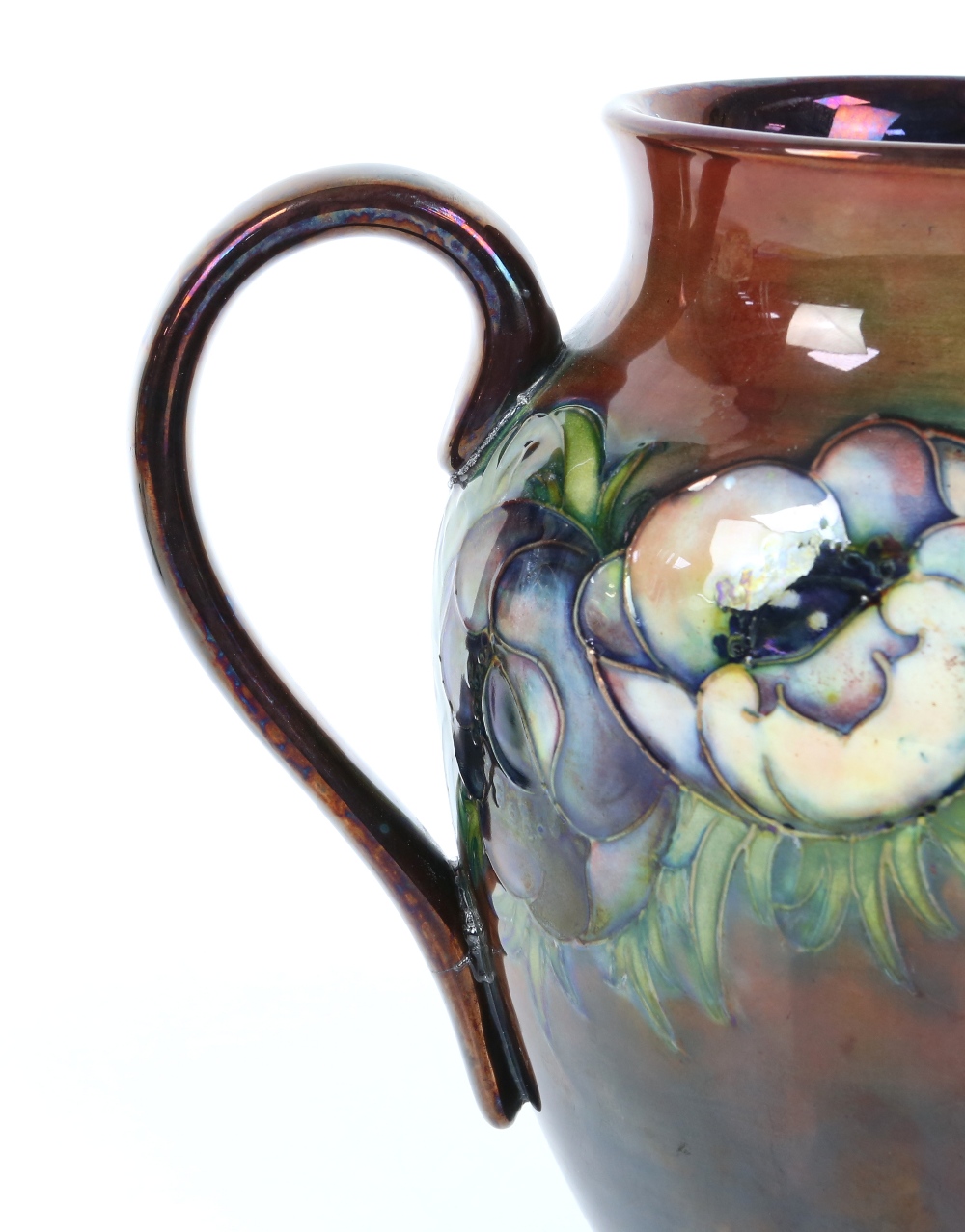 Moorcroft unusual brown flambe lustre glaze anemone jug, h20cm, and solifleur vase with orchid - Image 21 of 26