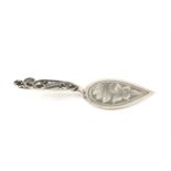 Continental silver 830 grade miniature pastry slice with filigree handle and floral bright cut