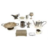 Large quantity of silver-plated items to include entrée dishes, teapots, shell bowls, tray,
