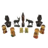 Collection of items to include carved stone figures, African carved hardwood busts,